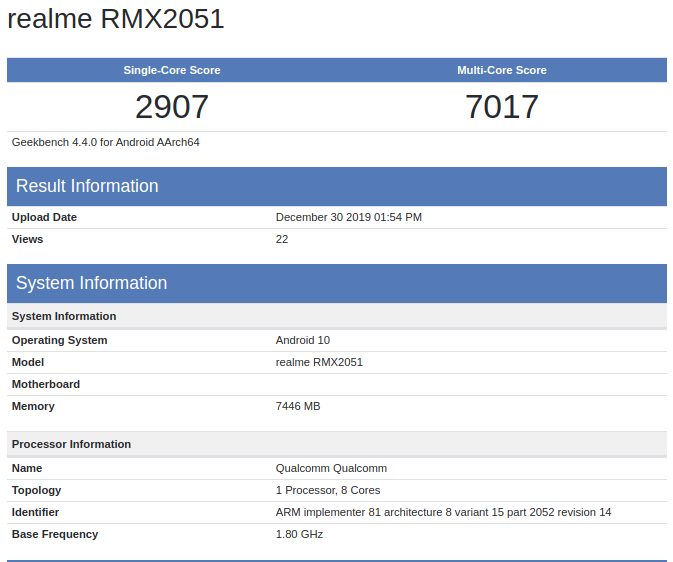 Geekbench Realme X50